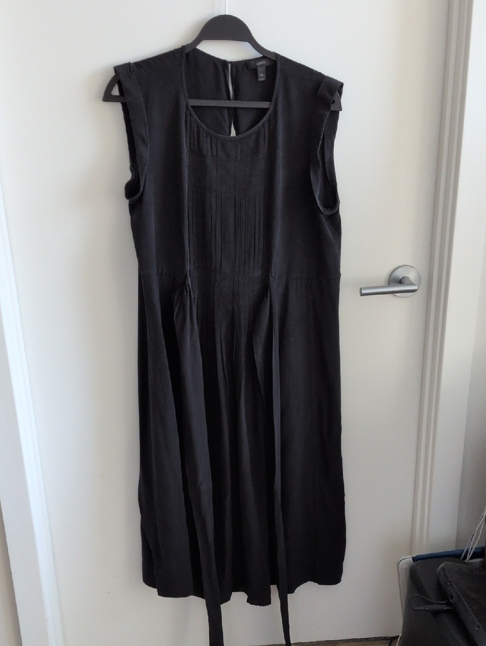 J. Crew Black Sleeveless Maxi Dress with Waist Tie 100% Silk Pintuck
